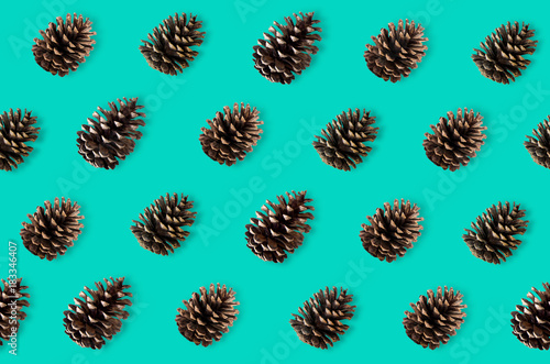 minimal creative cone arrangement pattern on light blue background. flat lay. Christmas background wallpaper.