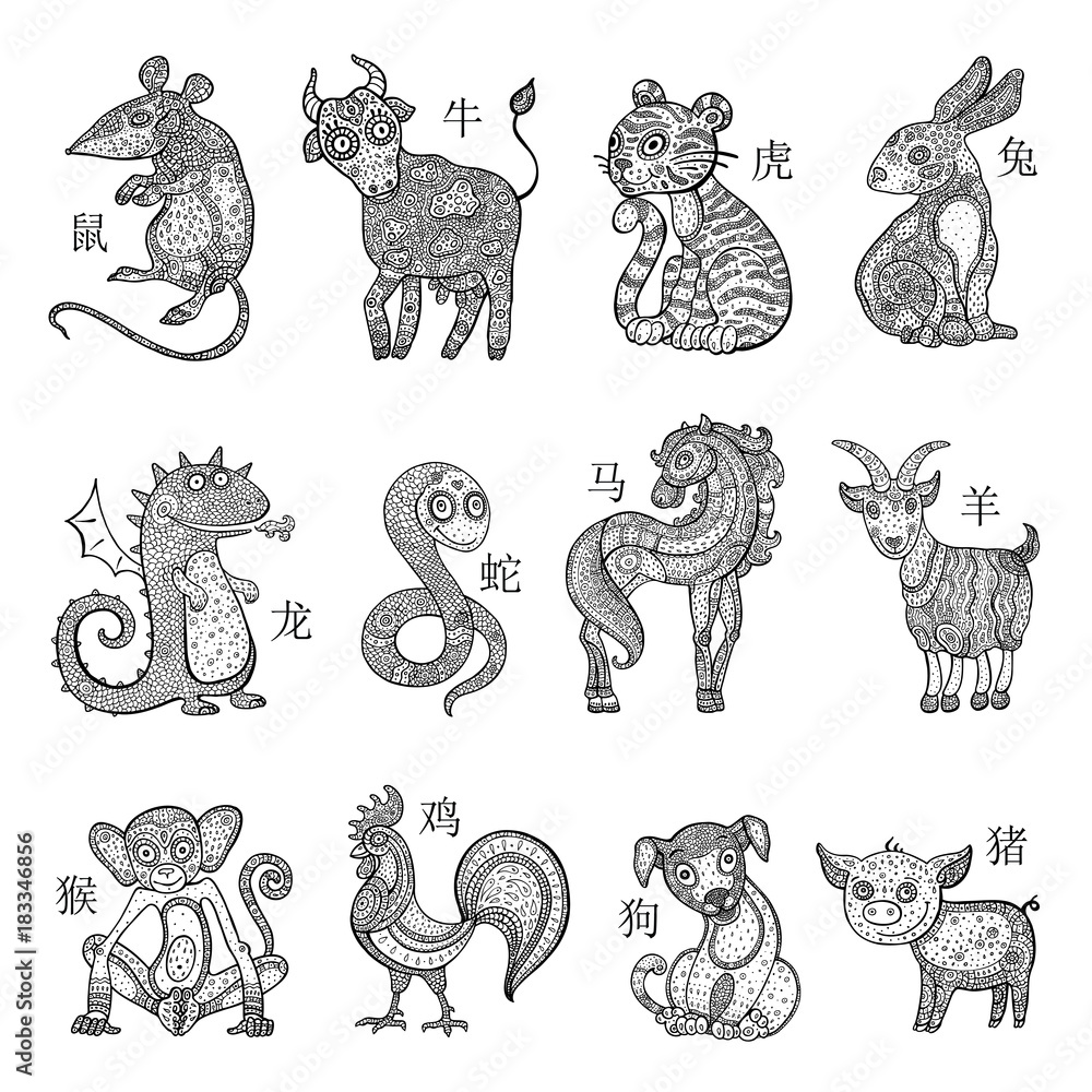 Obraz premium Chinese zodiac, cartoon style