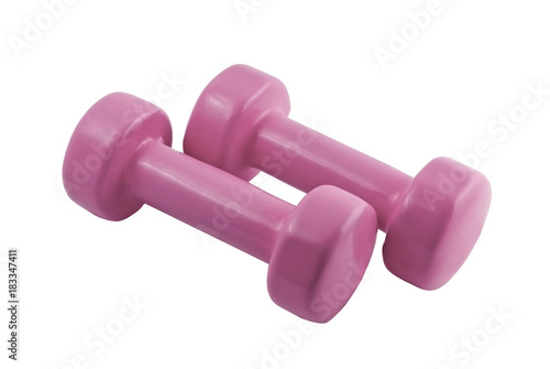 pair of light pink dumbbells for fitness isolated