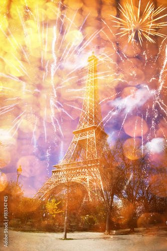 celebrating New Year in the city - Eiffel tower (Paris, France) with fireworks © Melinda Nagy