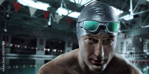Sport background. Swimmer with glasses.