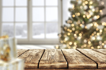 desk and christmas tree 