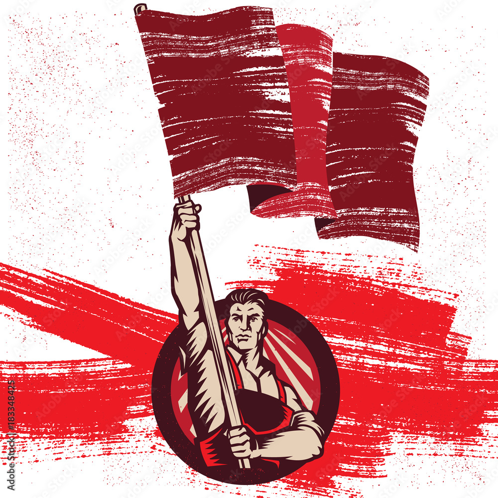 Vector vintage revolution poster. Propaganda Logo Background Style  Revolution raising The Flag. Stock Vector