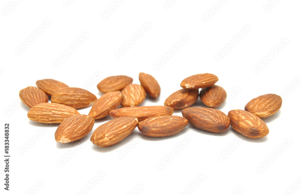 Nuts almonds on white background close up Nuts almonds on white background close up