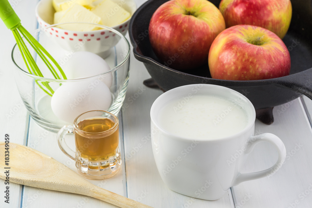Ingredients for cardamom cognac apple cake. Ingredients for cardamom cognac apple cake.