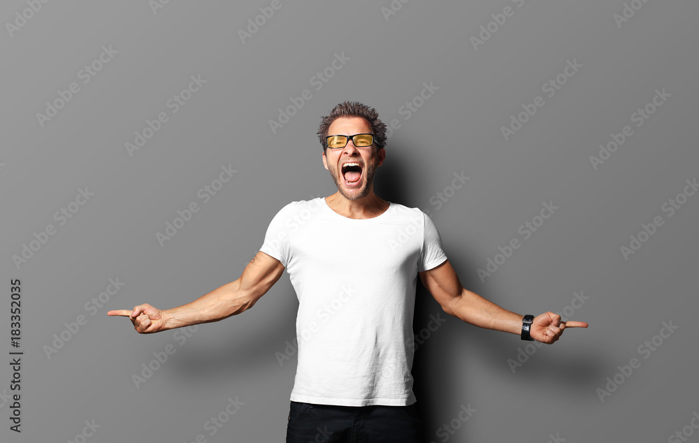 Man in the white shirt face in front of the choice Man in the white shirt face in front of the choice