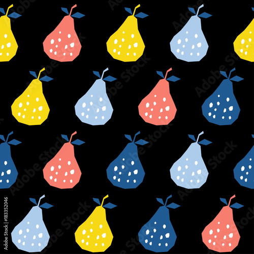 Abstract pear seamless pattern background. Childish handmade pear for design card, cafe menu, wallpaper, summer gift album, scrapbook, holiday wrapping paper, textile fabric, bag print, t-shirt etc.