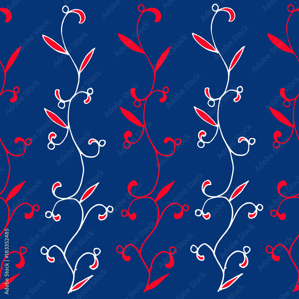 delicate red floral seamless pattern on a blue background