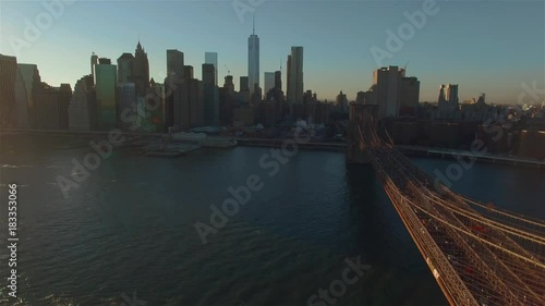 Aerial shot of New York Central Park, camera moving around it quite slowly, city view behind the trees. Concept of a green zone in a city.