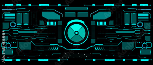 HUD Visualization Communication Interface Control Panel Vector Background. Light Green Abstract Element Circles And Line Illustration Template.
