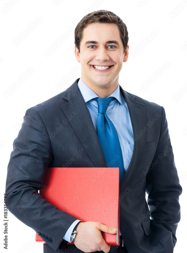 Businessman with red folder, isolated Businessman with red folder, isolated