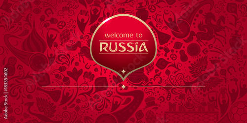 Welcome to Russia, horizontal banner, vector template