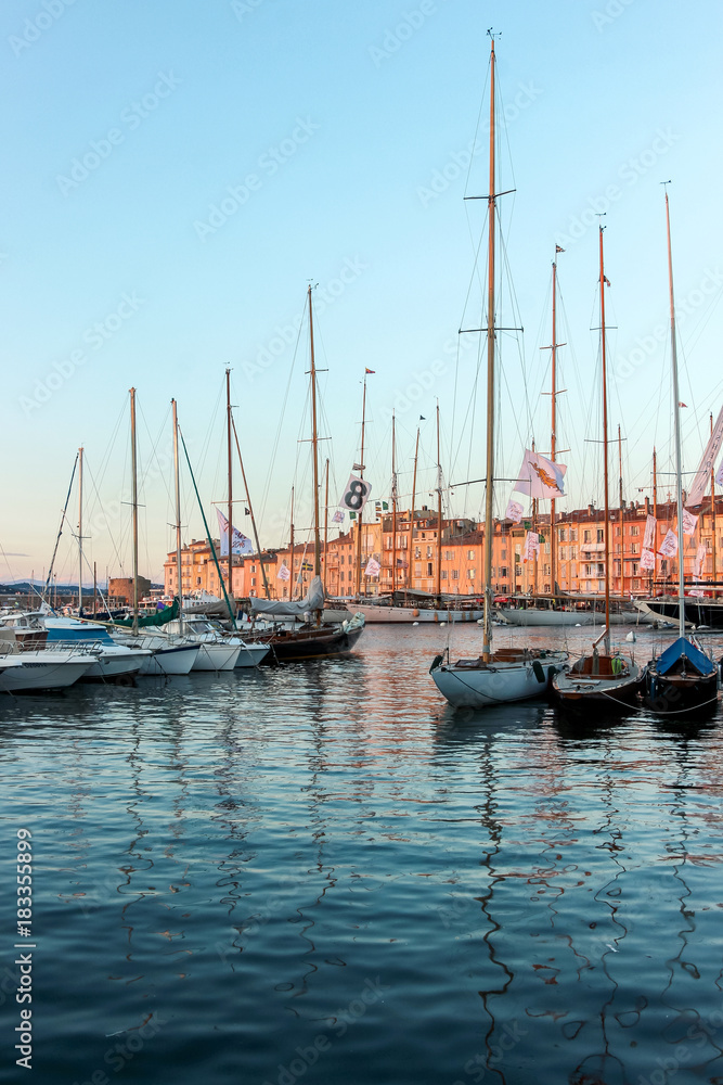  cityscape of boats at pier in Saint Tropez 