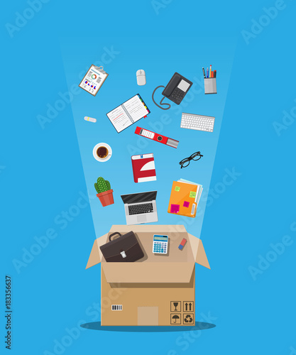Moving to new office. Cardboard box