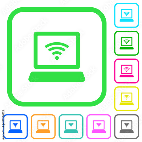 Laptop computer with wireless symbol vivid colored flat icons icons