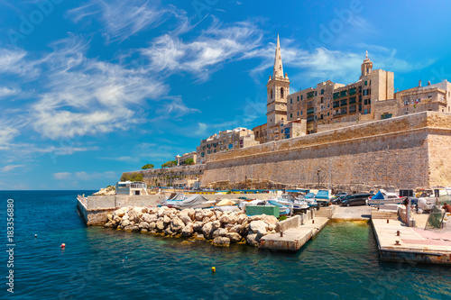 Wallpaper Mural Valletta Skyline with fortress wall, boat pier and St. Paul's Anglican Pro-Cathedral, Valletta, Capital city of Malta. View from the sea Torontodigital.ca