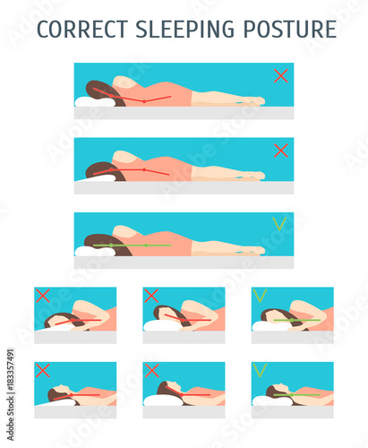 Cartoon Correct Sleeping Body Posture Set. Vector