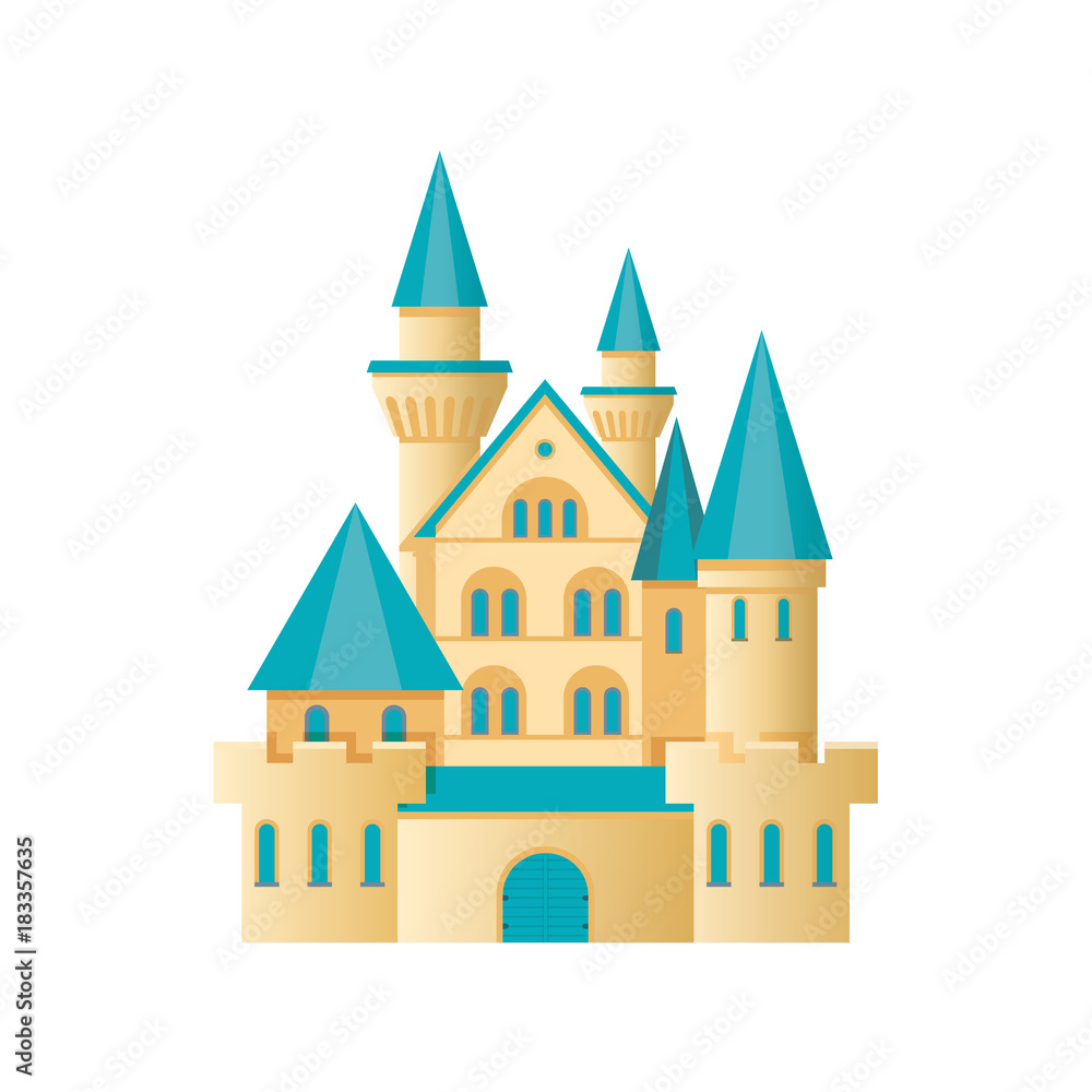 Castle fortress, citadel building. Medieval stone fortress. Place children's games.