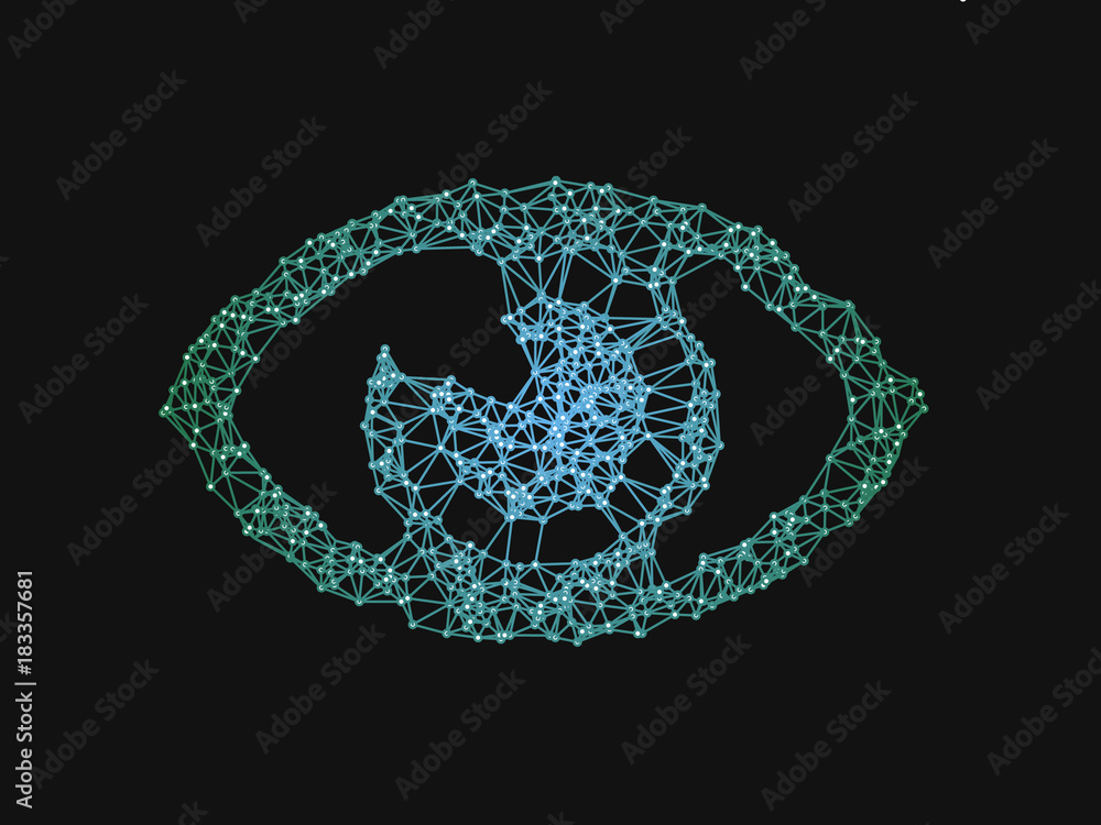 Eye symbol with network line. A concept of virtual reality, internet surveillance, face recognition Eye symbol with network line. A concept of virtual reality, internet surveillance, face recognition