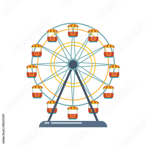 Children's entertainment playground, recreation park. Funfair with ferris wheel.