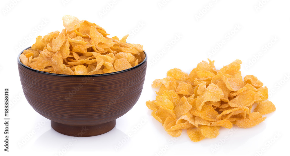 Corn flakes with milk isolated on white background Corn flakes with milk isolated on white background