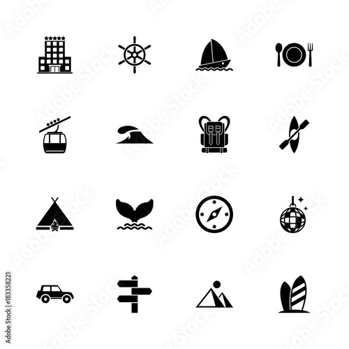 Vacation icons - Expand to any size - Change to any colour. Flat Vector Icons - Black Illustration on White Background.