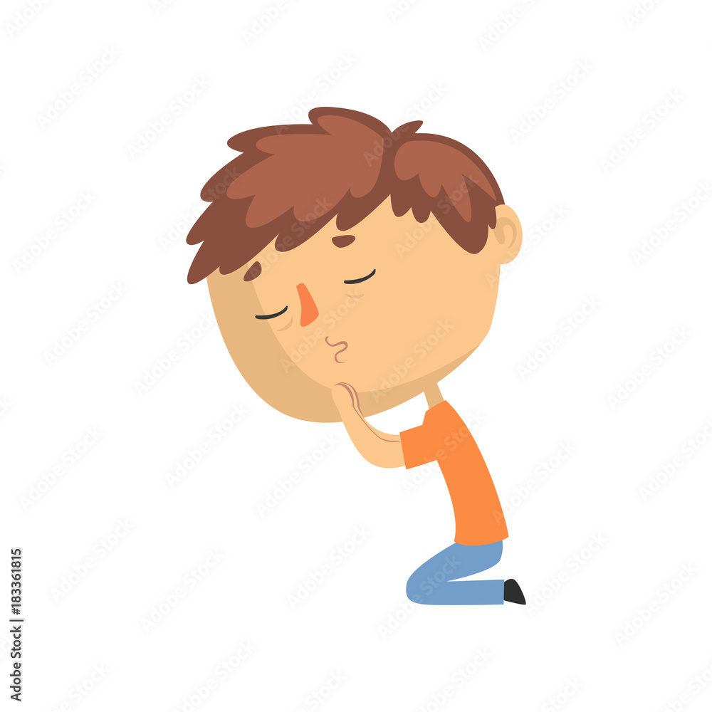 Young man praying on his knees with eyes closed cartoon vector illustration Young man praying on his knees with eyes closed cartoon vector illustration