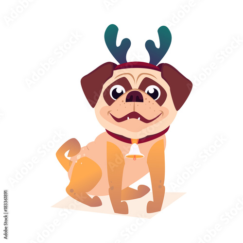 Cartoon dog. Vector illustration of Christmas puppy character. Design for calendars or postcards or posters or banners or brochures