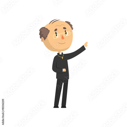 Priest character blessing people, catholic preacher, holy father cartoon vector illustration