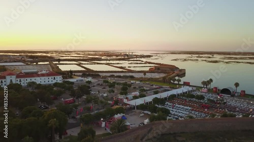 Aerial view of Faro with historic cathedral in the middle of old town, Portugal