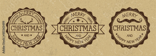 Grunge Christmas stamps on old paper background. Wild west style.