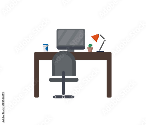 Furniture for the workplace. Cozy and comfortable environment in the office. Concept vacancies. Empty workplace. Workplace without an employee. A flat icon. Vector Design