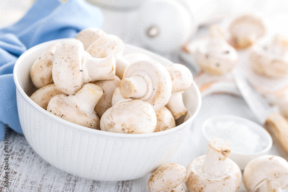 Fresh champimgon mushrooms, raw fungi Fresh champimgon mushrooms, raw fungi