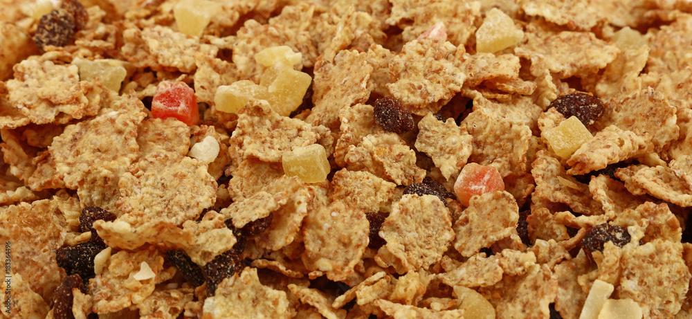 Granola muesli with dried fruits close up Granola muesli with dried fruits close up
