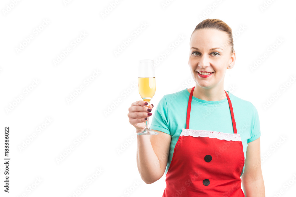 Shop owner or store employee holding a glass of champagne Shop owner or store employee holding a glass of champagne