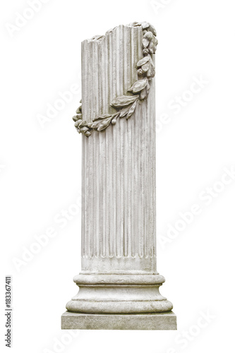 Tablou pe pânză Old stone column isolated on white