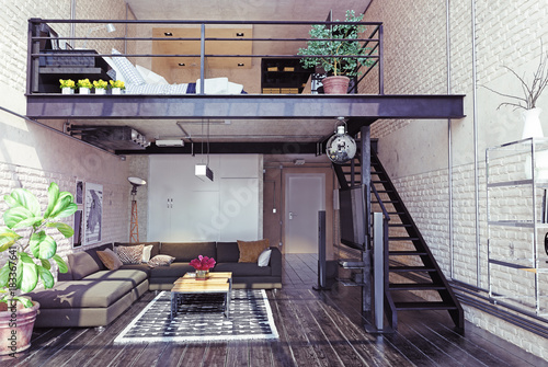 modern loft interior design. photo