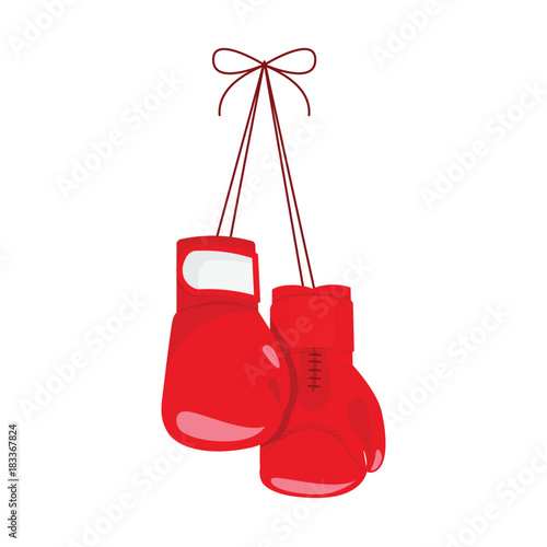 Hanging boxing gloves.