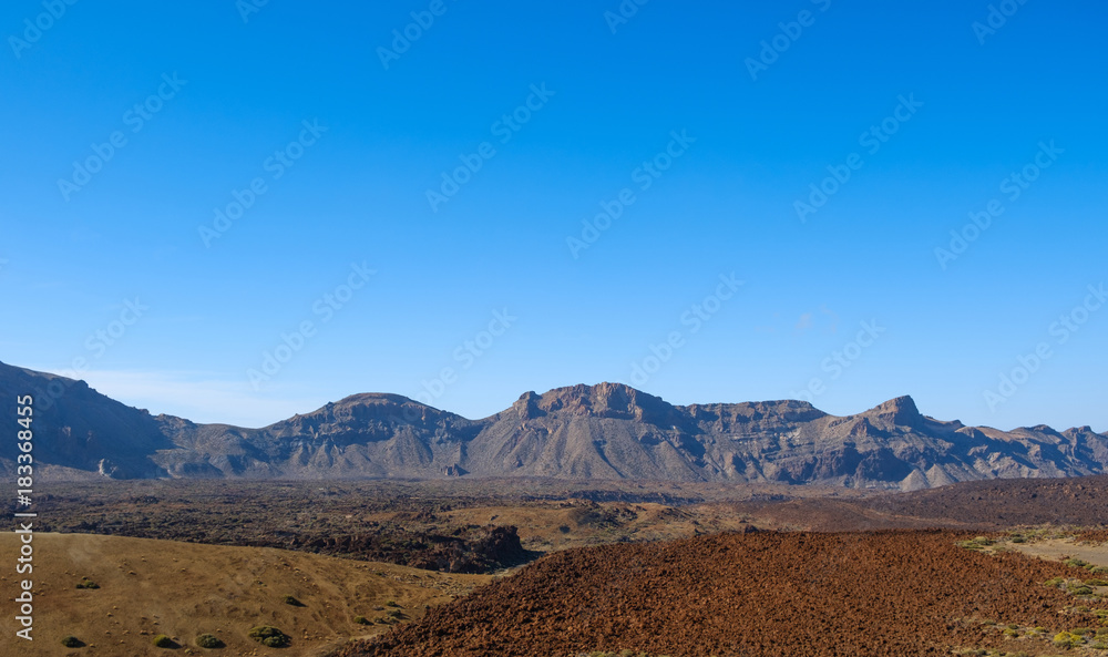 mountain landscape panorama,  clear blue sky background -