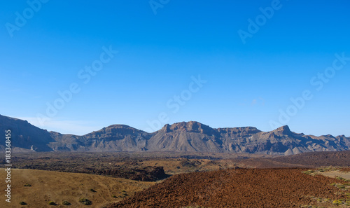 mountain landscape panorama   clear blue sky background -