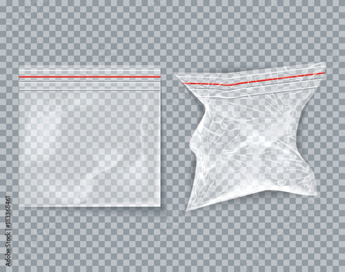 Сouple of transparent empty plastic packaging new and crumpled . EPS10 Vector