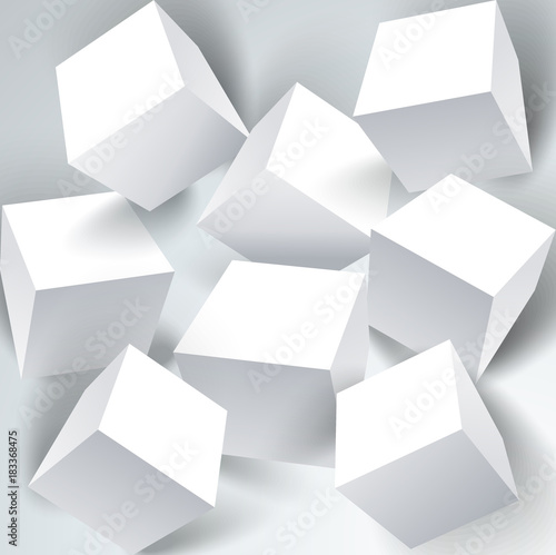 Vector set of white 3d cubes structure, over white background.