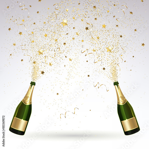 Greeting Card with Champagne and Gold Confetti Salute