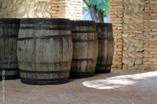 Set of wooden barrels