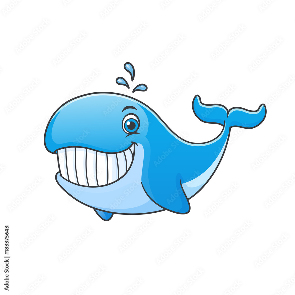 Happy cartoon whale vector illustration isolated on white Stock Vector ...