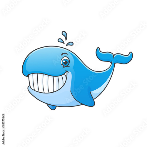 Happy cartoon whale vector illustration isolated on white