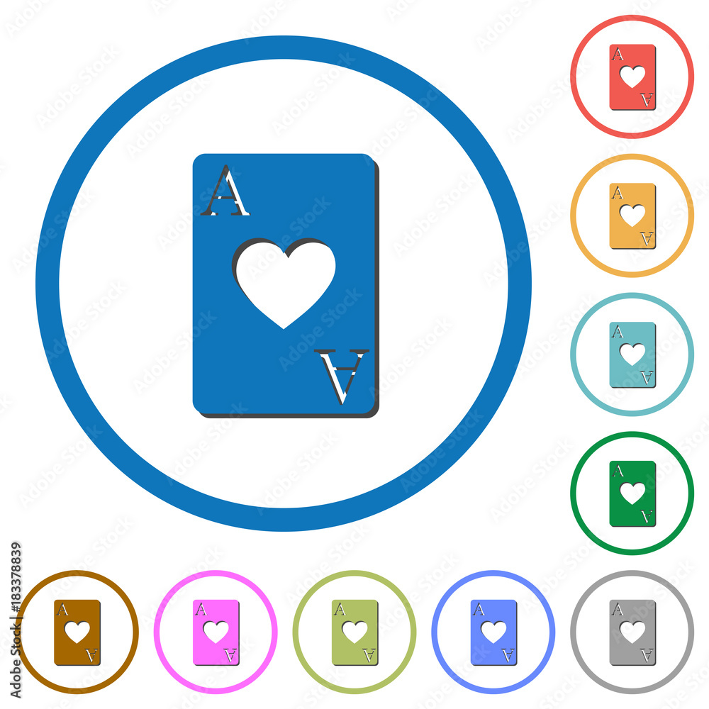 Ace of hearts card icons with shadows and outlines Ace of hearts card icons with shadows and outlines