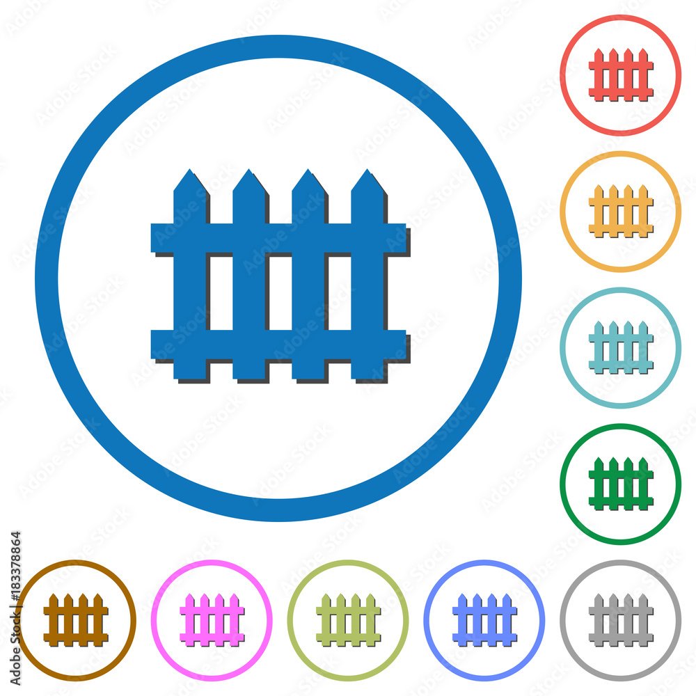 Fence icons with shadows and outlines Fence icons with shadows and outlines