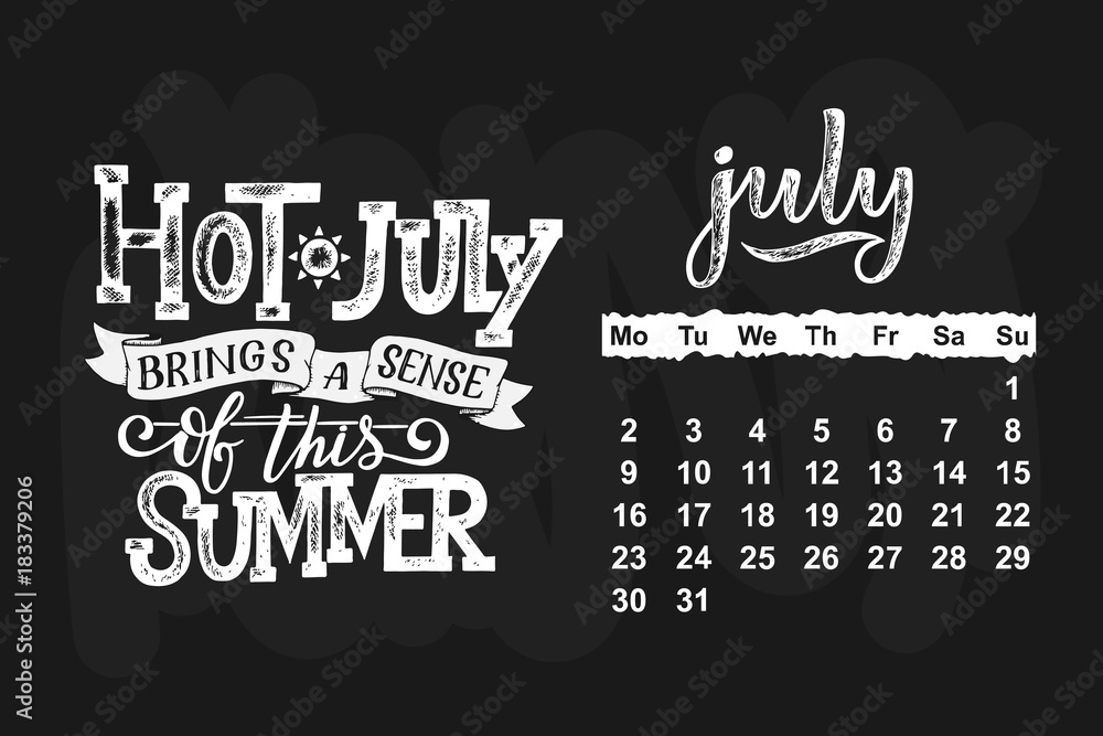 Obraz premium Vector calendar for month 2 0 1 8. Hand drawn lettering quote for calendar design