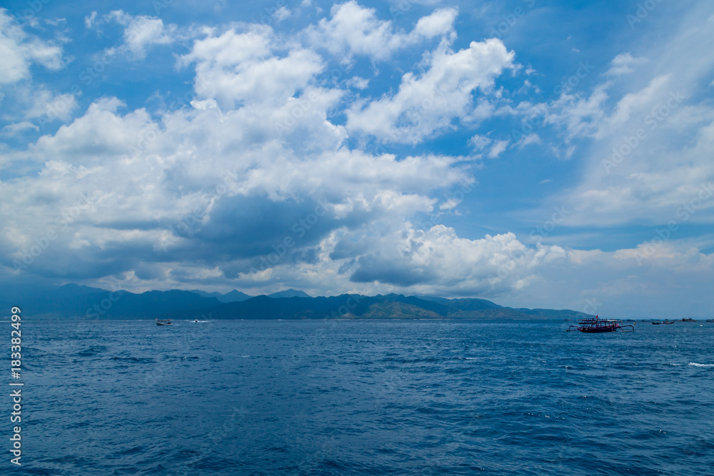 Tourist boats near Gili islands Lombok, Indonesia